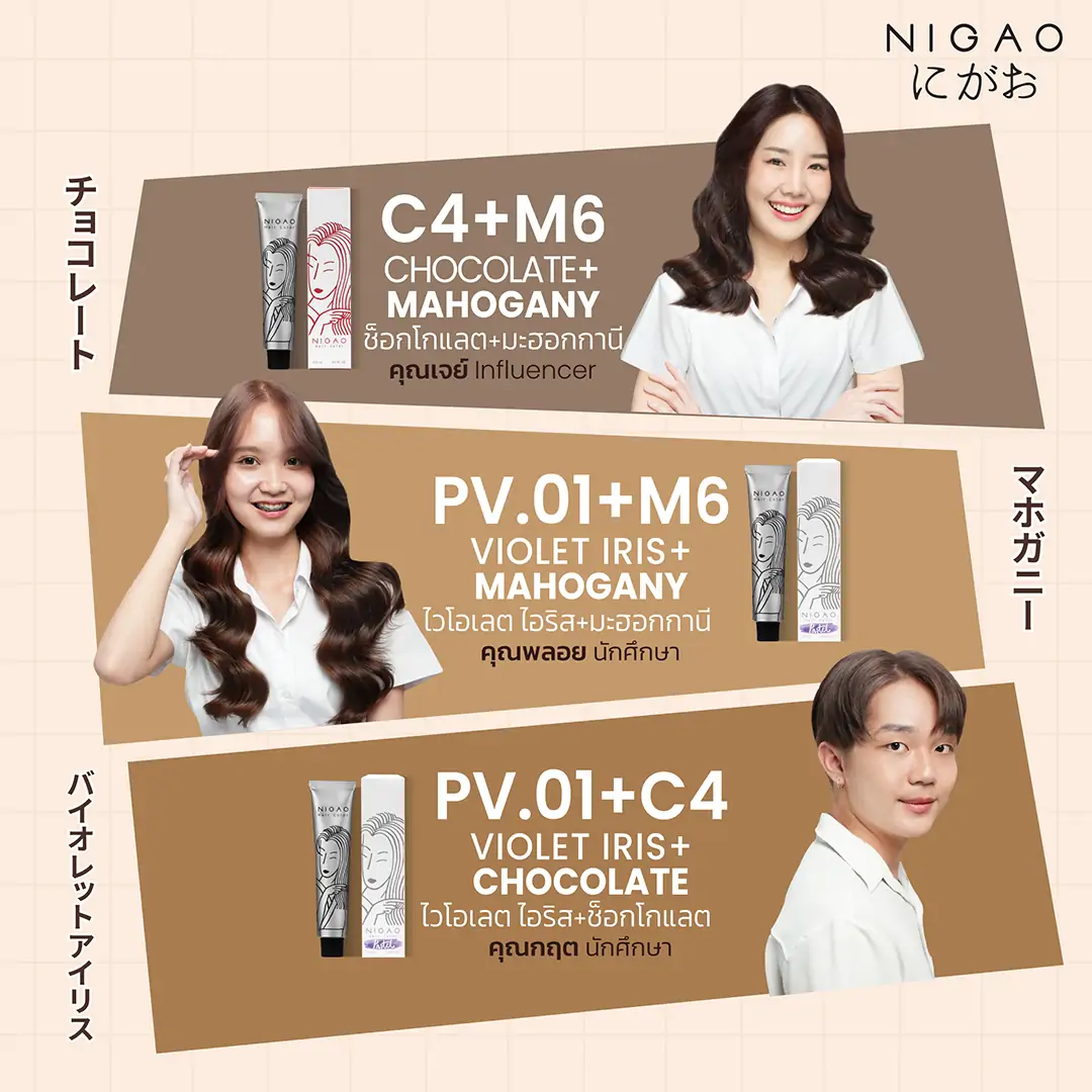 ภาพประกอบการโฆษณาผลิตภัณฑ์ครีมเปลี่ยนสีผมย้อมสีผมนักศึกษา