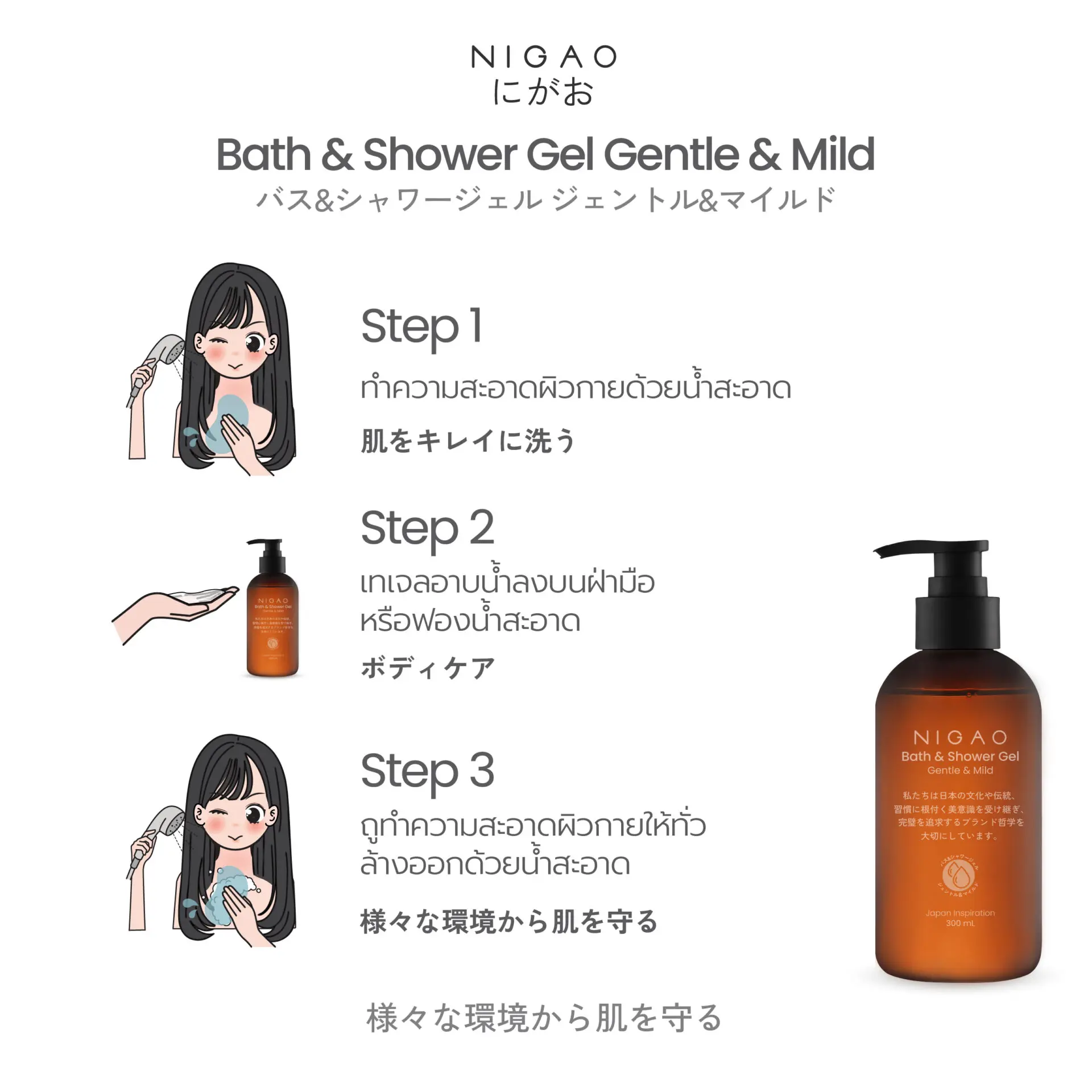 นิกาโอะ บาธ แอนด์ ชาวเวอร์ เจล เจนเทิล แอนด์ มายด์ 300 มล.