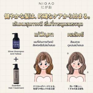 อินโฟกราฟิก NIGAO แนะนำการจับคู่แชมพูกับทรีทเม้นท์ 4 สูตร เพื่อแก้ปัญหาผมแตกต่างกัน เช่น ผมเฟด สีไม่สม่ำเสมอ ผมขาดความชุ่มชื้น ผมชี้ฟู และผมบาง 4