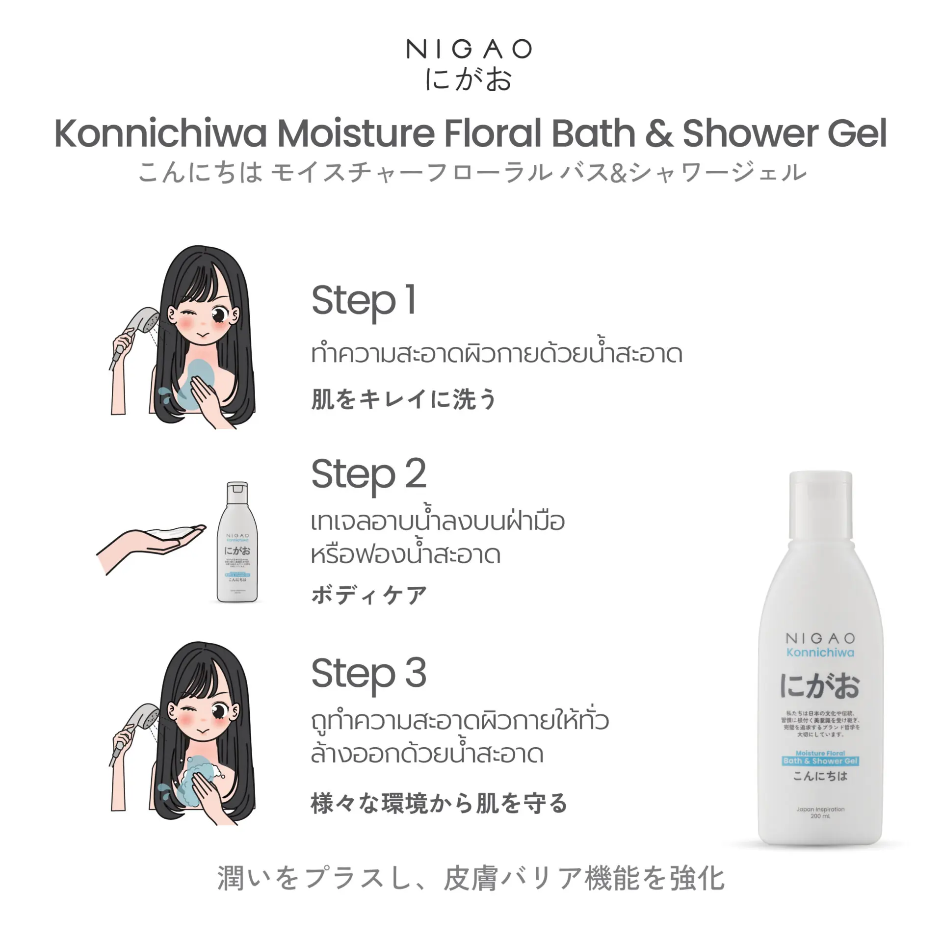 นิกาโอะ คอนนิจิวะ มอยซ์เจอร์ ฟลอรัล บาธ แอนด์ ชาวเวอร์ เจล 200 มล.