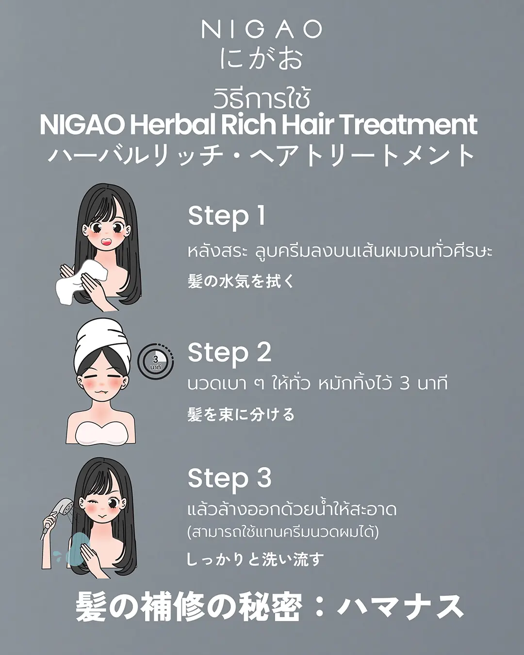 NIGAO Herbal Rich Hair Treatment ทรีทเม้นท์บำรุงผมแห้งเสีย ฟื้นฟูล้ำลึก