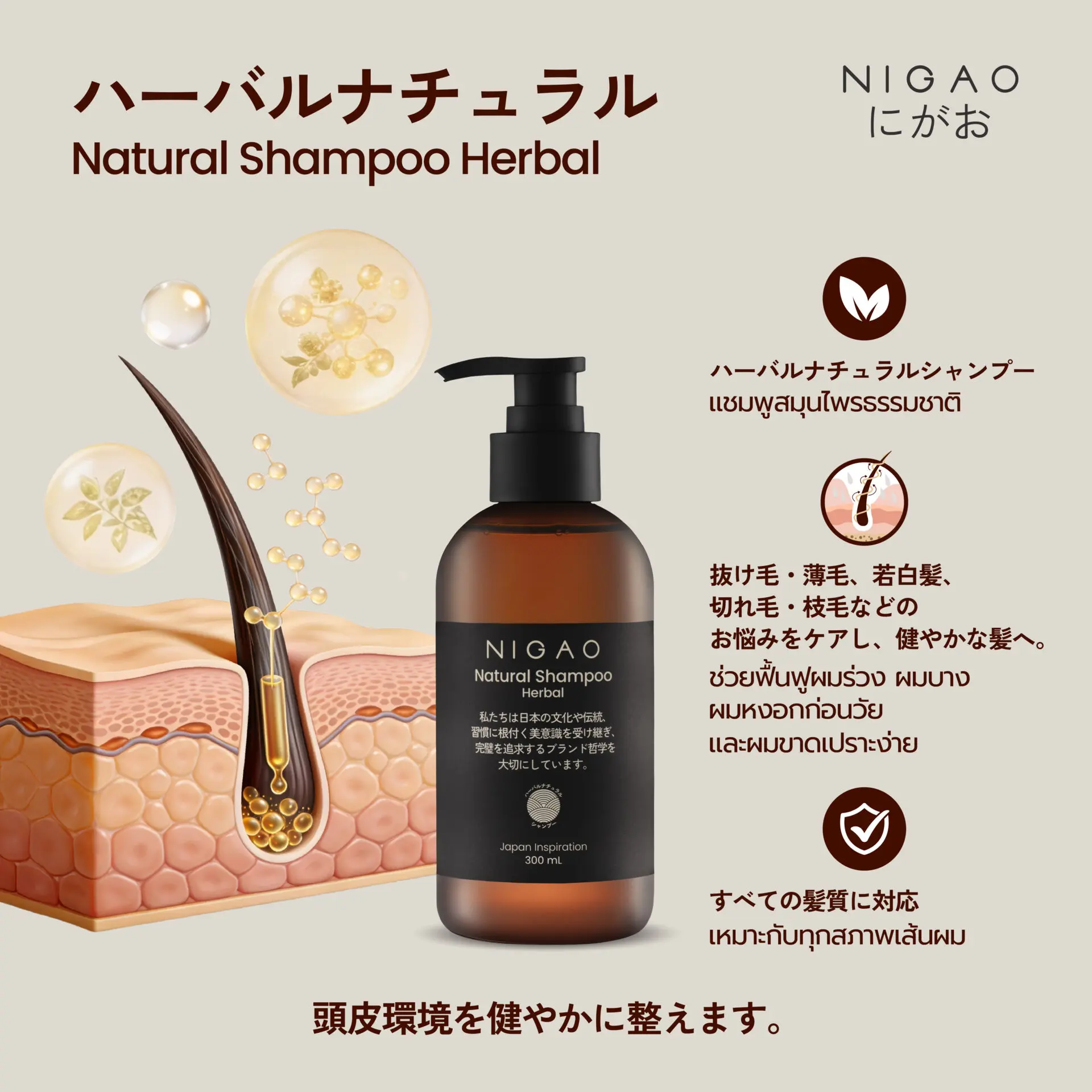 NIGAO Shampoo 3 สูตร สำหรับดูแลเส้นผมและหนังศีรษะ