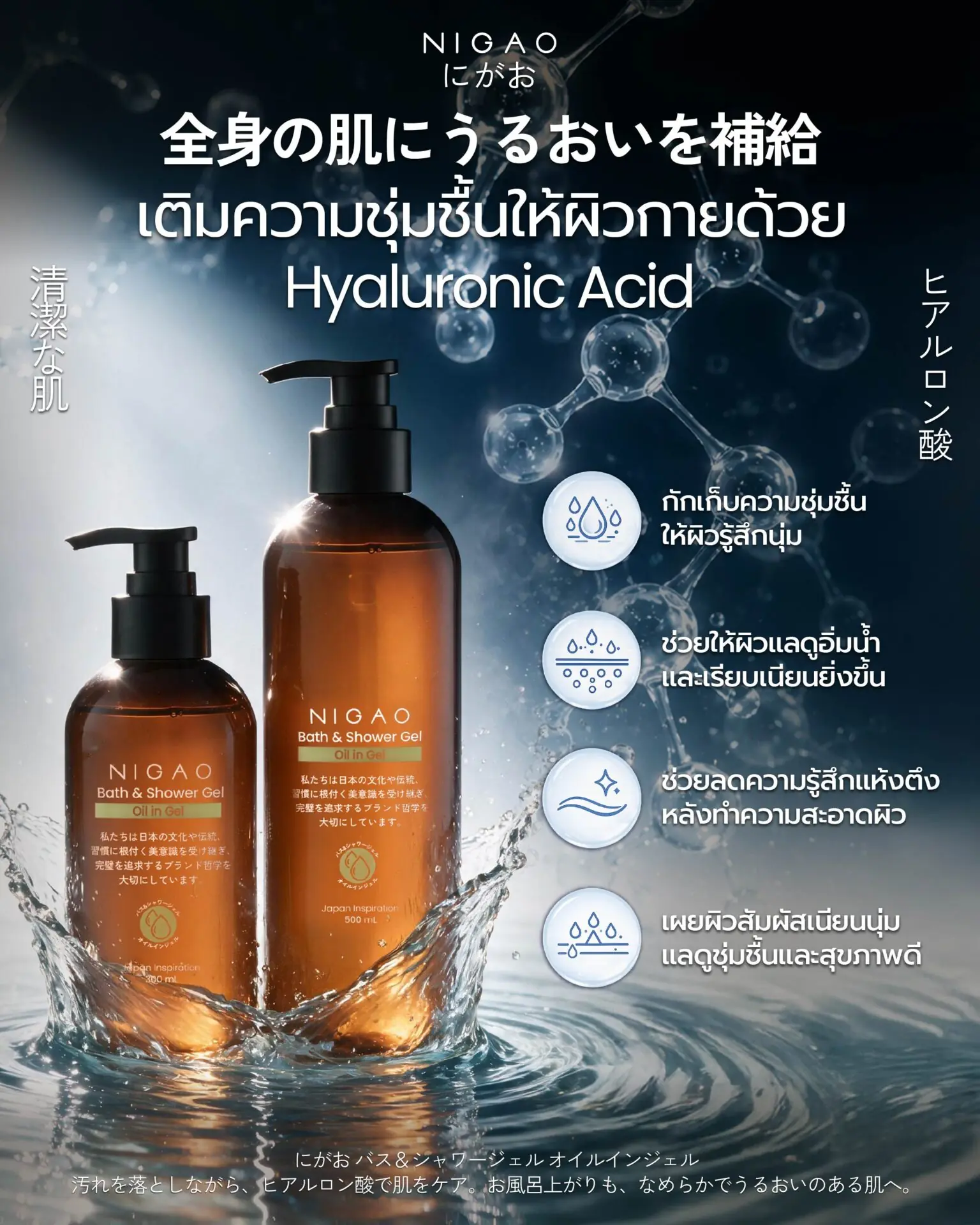 NIGAO เจลอาบน้ำ Hyaluronic Acid เพื่อผิวนุ่มชุ่มชื้น