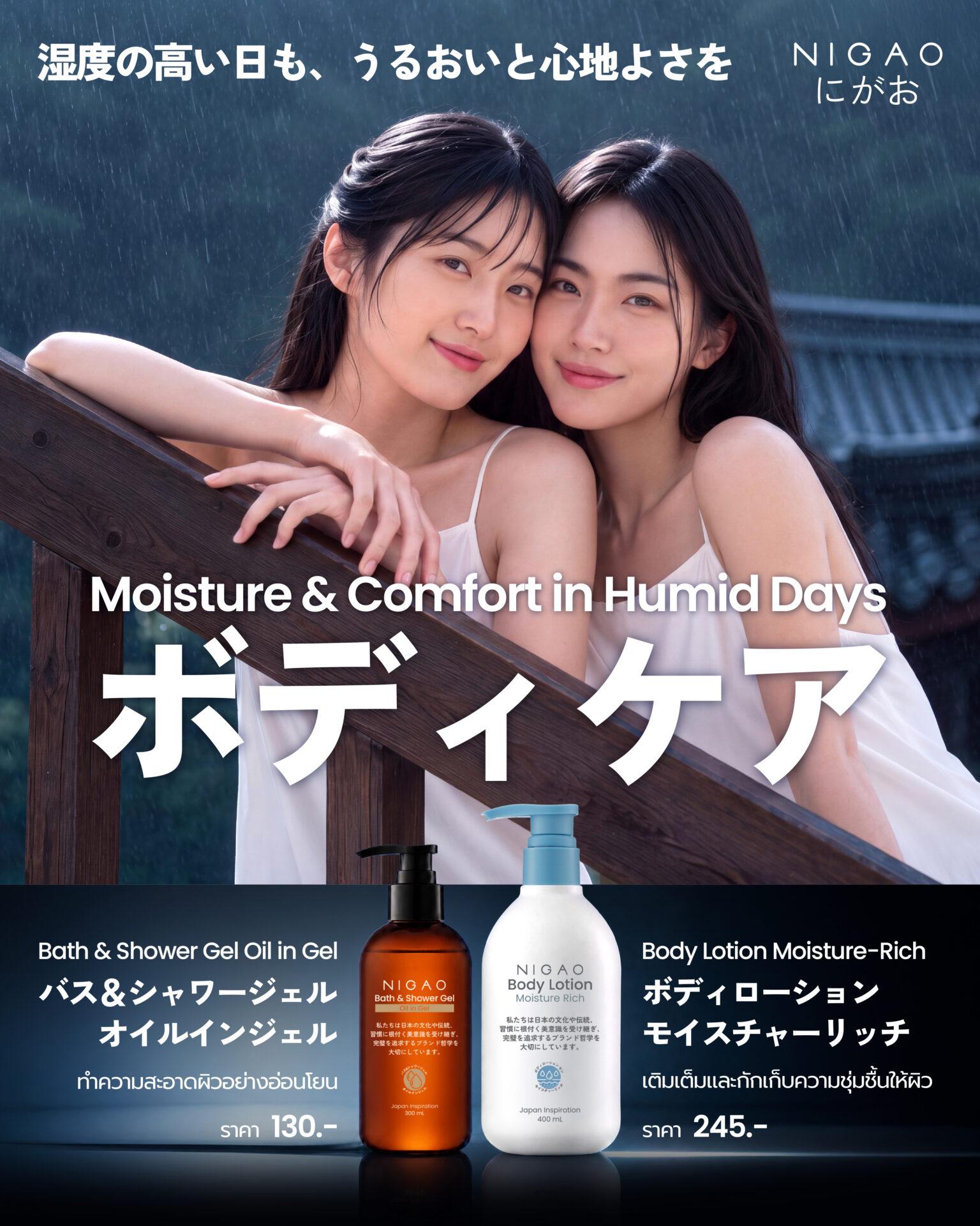 ดูแลผิวในอากาศชื้นด้วย NIGAO Bath & Shower Gel และ Body Lotion
