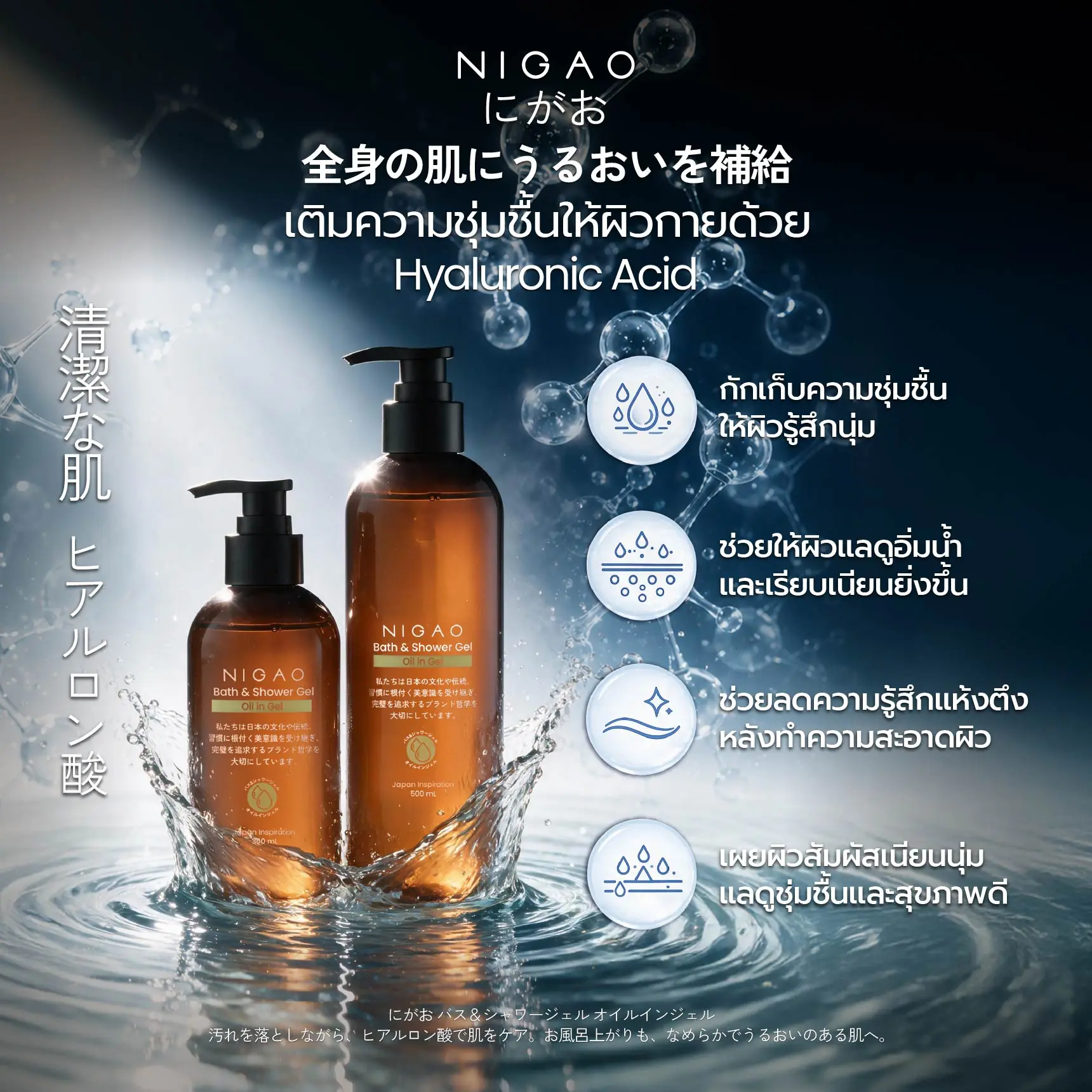 NIGAO เจลอาบน้ำ Hyaluronic Acid เพื่อผิวนุ่มชุ่มชื้น