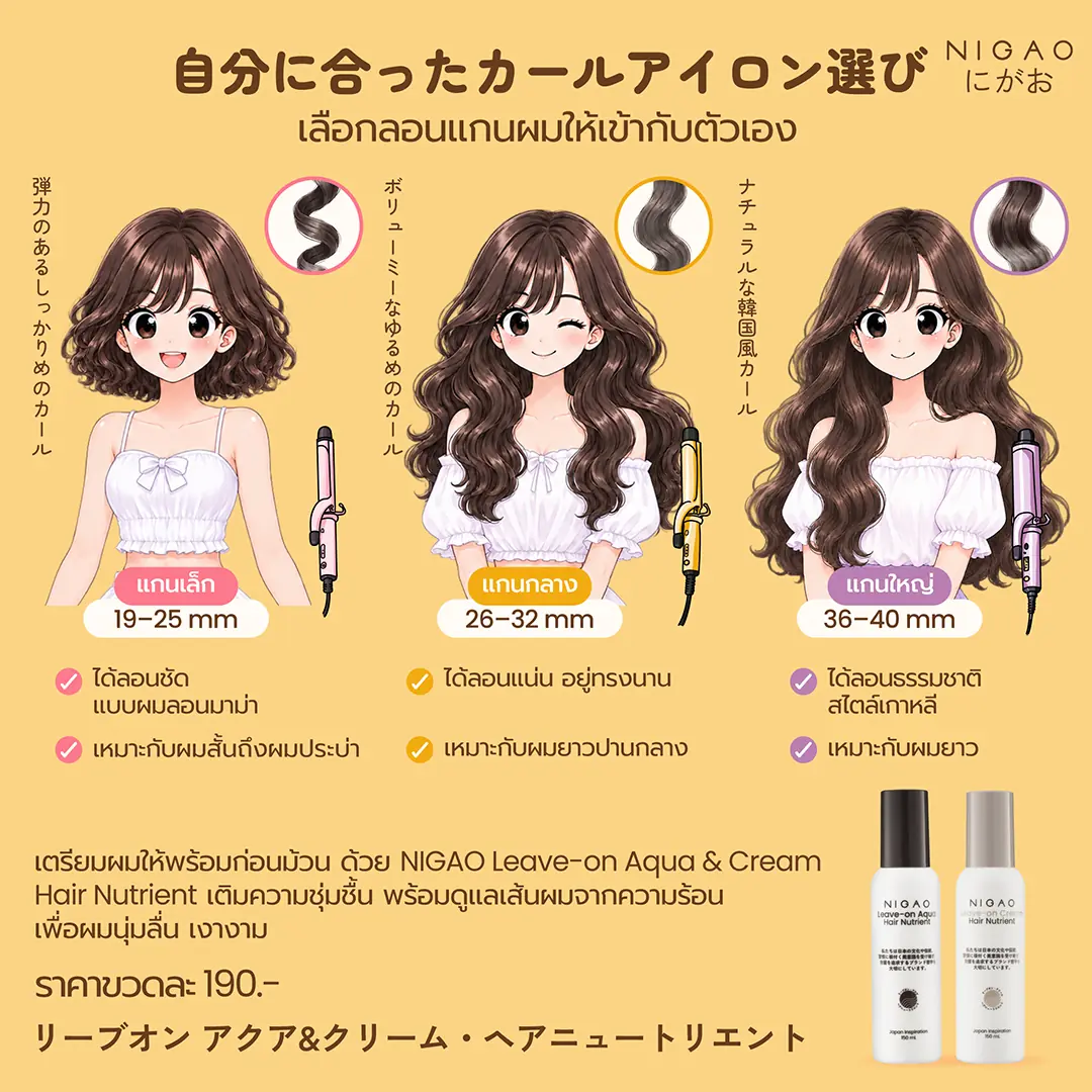 เลือกขนาดลอนผม พร้อมเตรียมผมด้วย NIGAO Leave-On