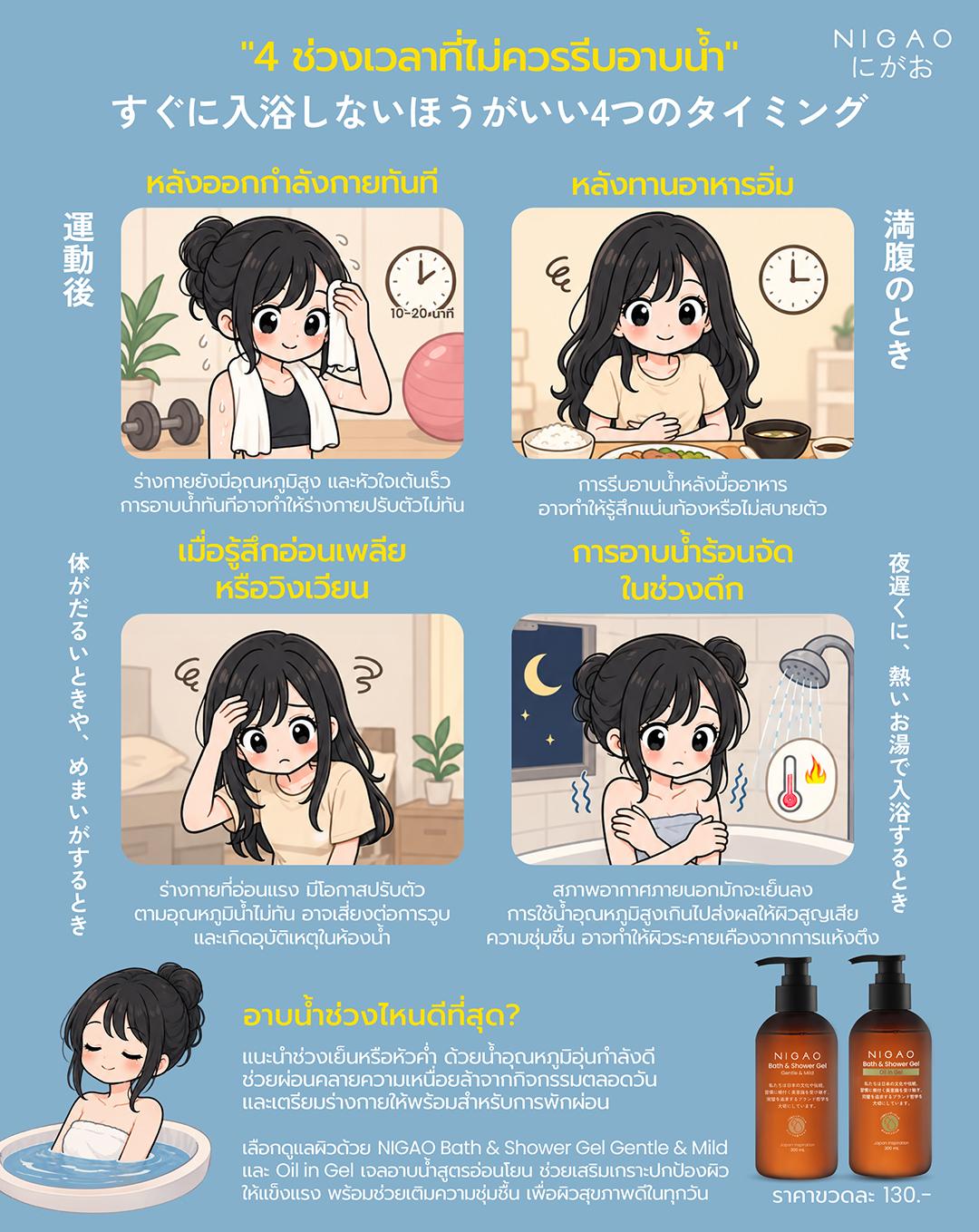 4 ช่วงเวลาที่ควรระวังก่อนอาบน้ำ พร้อมดูแลผิวด้วย NIGAO