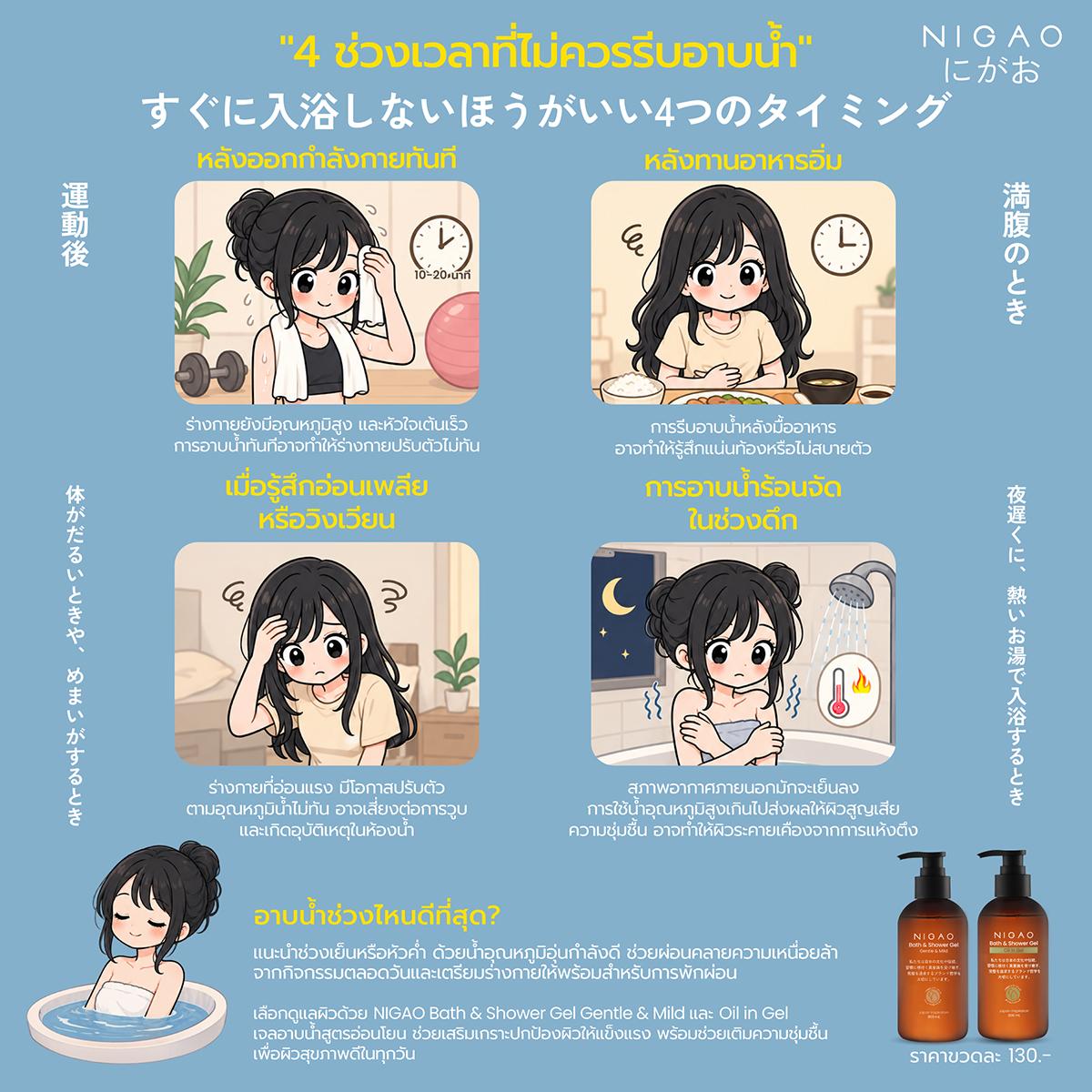 4 ช่วงเวลาที่ควรระวังก่อนอาบน้ำ พร้อมดูแลผิวด้วย NIGAO