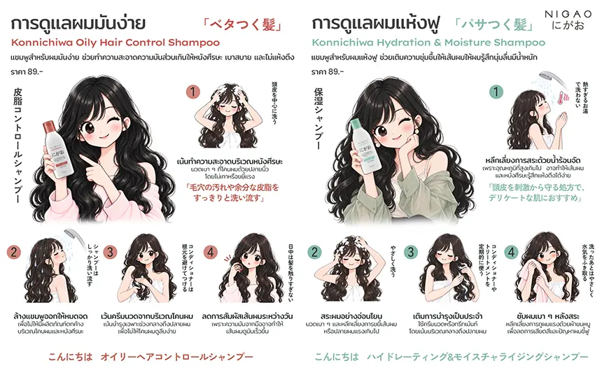 NIGAO Konnichiwa Shampoo สำหรับผมมันและผมแห้งชี้ฟู