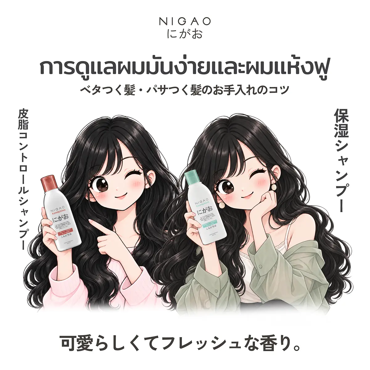 NIGAO Konnichiwa Shampoo สำหรับผมมันและผมแห้งชี้ฟู