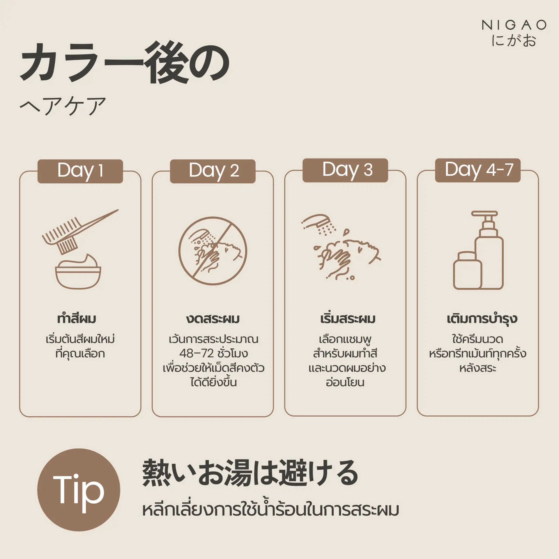 7 วันหลังทำสี ดูแลผมด้วย NIGAO Color Maintain